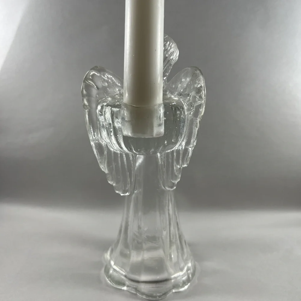 Vintage Christmas Angel Glass Taper Candle Holder Play The Trumpet Celestial - Picture 7 of 8